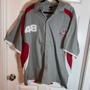 Men's World Championship Racing Team Gray and Red Casual Button Down Shirt